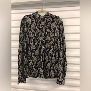 Isabel Marant Lettyzim Paisley Print Stretch Jersey Shirt Black Size M